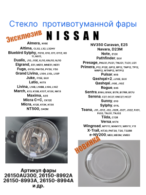 NISSAN Qashqai J10, Teana J32, Juke F15E и др., Infiniti G37,  M35 M45, Q60,  QX60, Renault Kangoo, Koleos, Mascott, Master. Стекло противотуманной фары. Л=П - вид 1 миниатюра